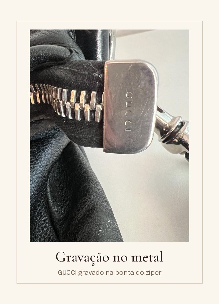 Metal na ponta do zíper com GUCCI gravado